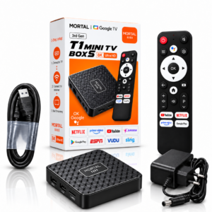 Mortal T1 - Android 14 4K Ultra HD Smart TV Box with Voice Remote, 8GB RAM / 128GB Storage
